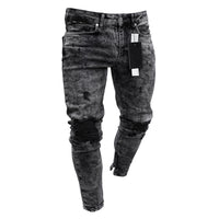 Men’s Ripped Denim Jeans Stretch Fit Street Style